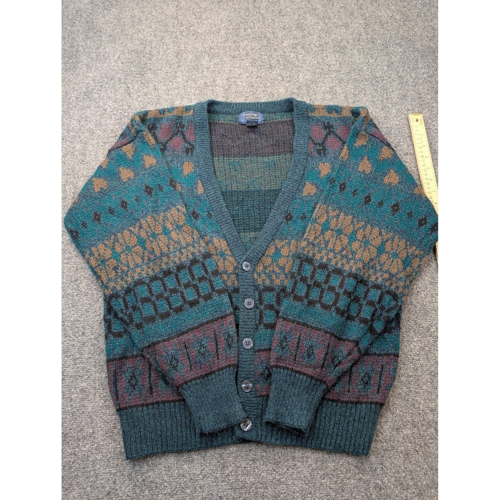 Vintage Cambridge Classics Sweater Mens Medium Cardigan Wool Blend Fair Isle